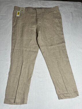 Murano Baird McNutt 100% Linen Alex Slim Fit Cuffed Beige Pants New size 38/30